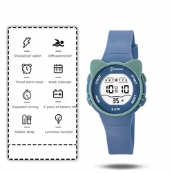 Children's Waterproof Cartoon Digital Watch - Pink LCD Sport Watch with Alarm Clock (Blue Watch)