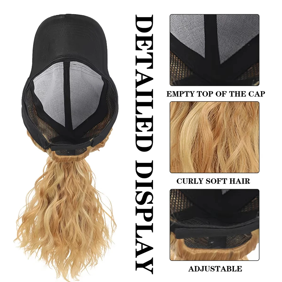 Synthetic Hat With Hair Attached For Women Ponytail Curly Hair Wig With Hair Cap Styling Baseball Baseball Cap Ponytail Hat Wig
