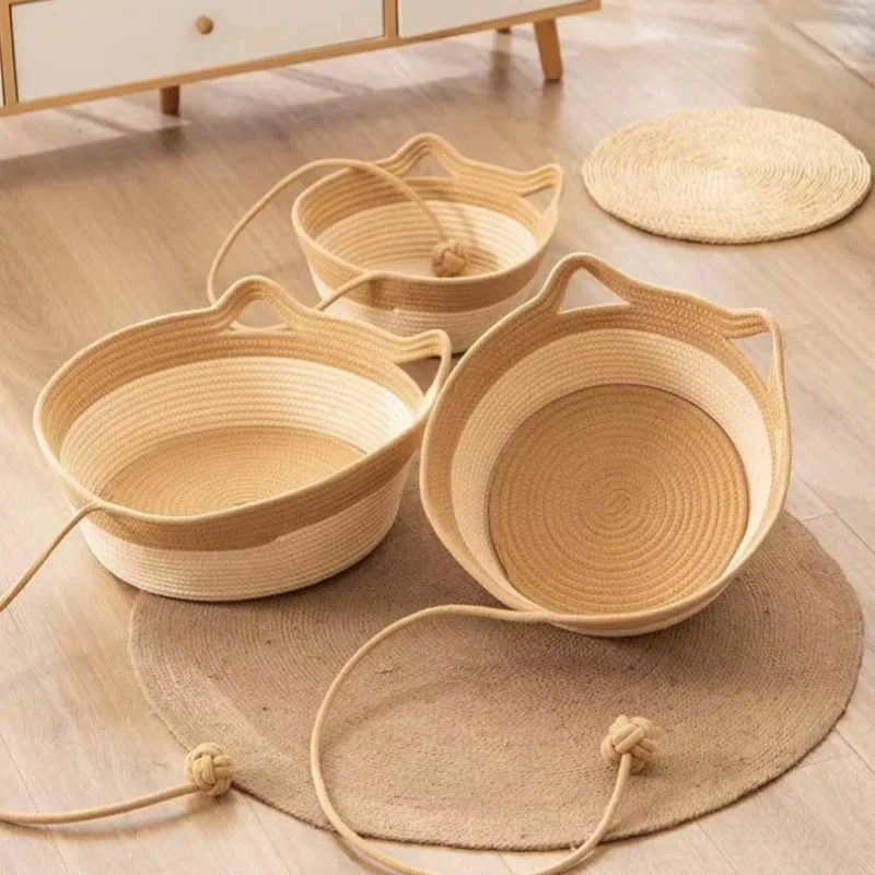 SHISHI Coarse hemp rattan woven cat nest four seasons universal cat bed woven sleeping mat dog kennel pet mat cooling pet bed