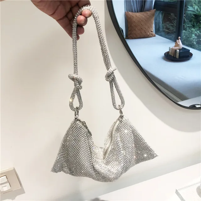 Handle Rhinestones Evening Clutch Bag silver Shiny Crystal Dinner Party Wedding Purses and Handbag Luxury Designer Shoulder Bag 1