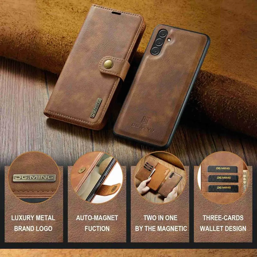 Detachable Magnetic Leather Wallet Case with Removable Flip Cover