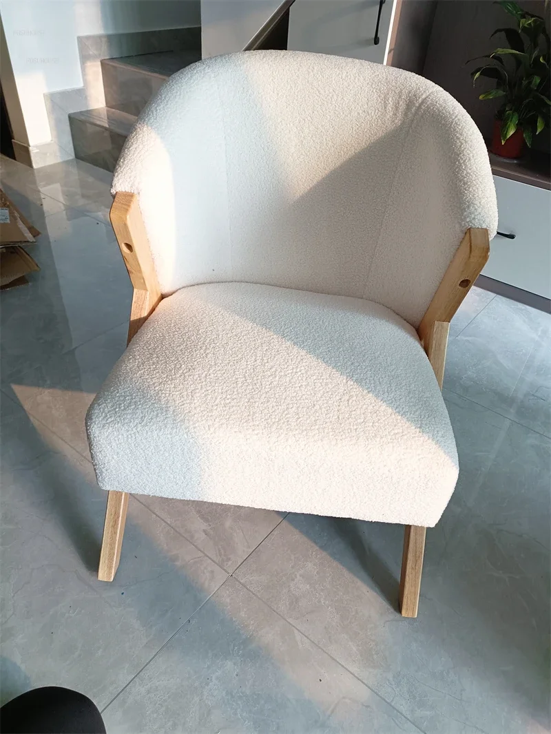 Description Picture 6 of itemNordic Solid Wood Living Room Chairs Light Luxury Balcony Bedroom Lamb Velvet Leisure Chair Home Furniture Cafe Back Armchairs