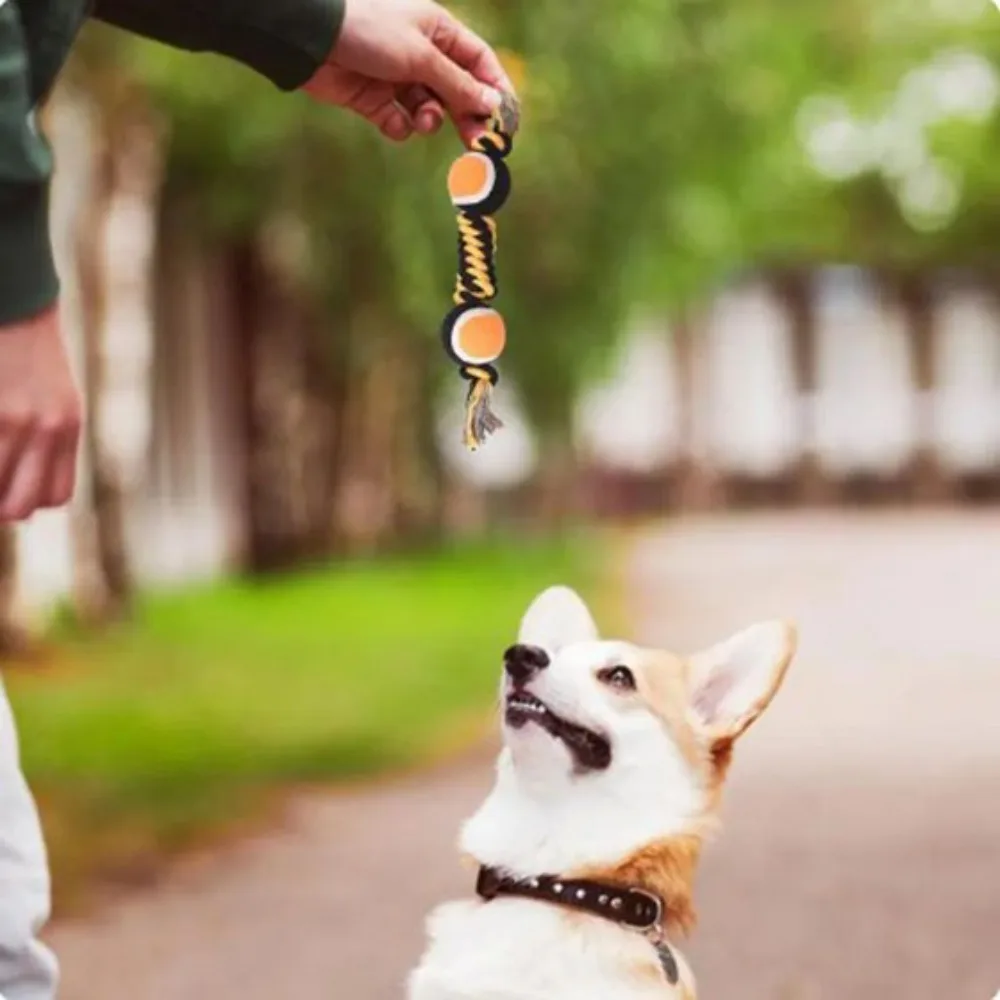 

Cotton Rope Rope Dog Toys Soft Wear Resistant Interactive Hemp Rope Bite Resistance Bite-Resistant Double Tennis Ball Toy Dog