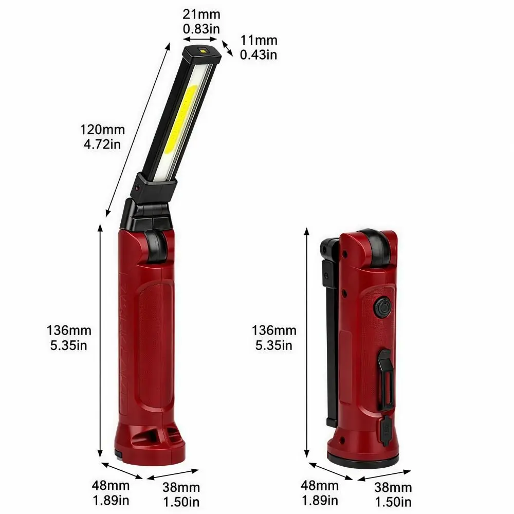 5단계 COB LED 작업등 충전식 접이식 고휘도 손전등 자석 걸이형 휴대용 서치라이트 야외, 수리용
