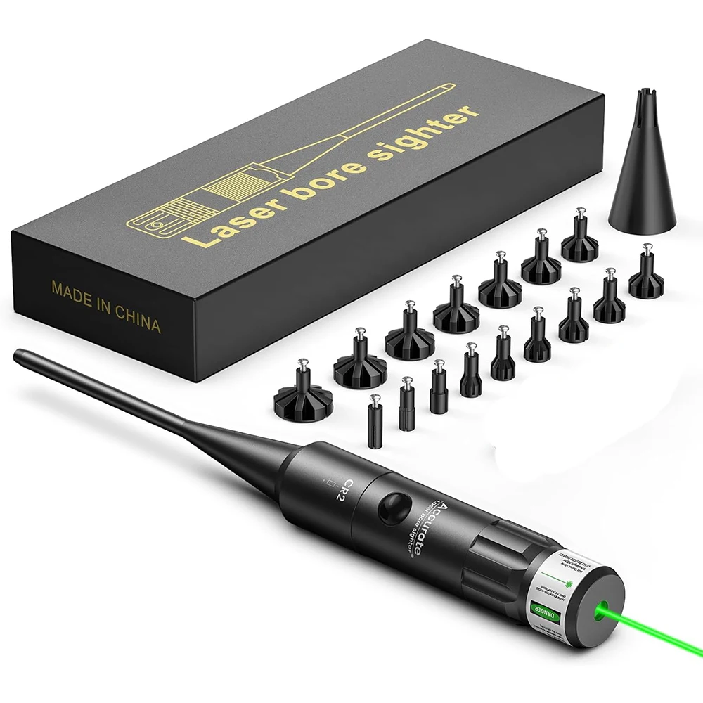 Red Laser Bore Sighter Kit Green Laser for .17 to 12GA Multiple Caliber Universal Bright Sighter with Big Press Switch