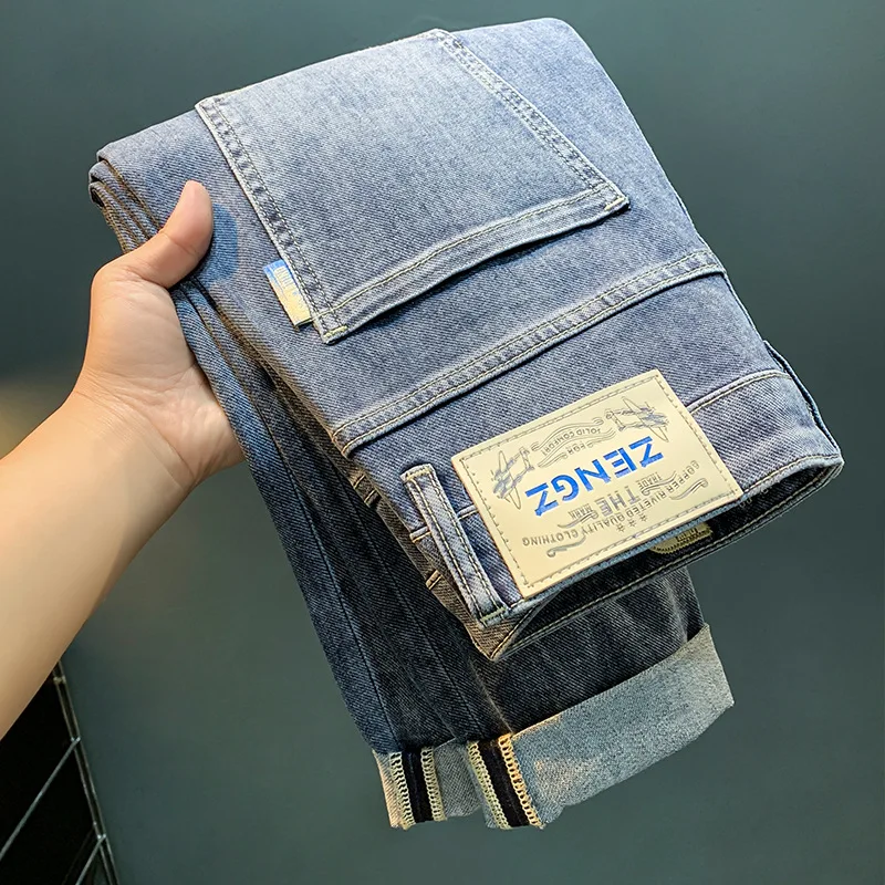 MEN'S jeans 2024 new trendy straight tube fashion light luxury high end embroidered slim fit leisure washed cotton denim pants