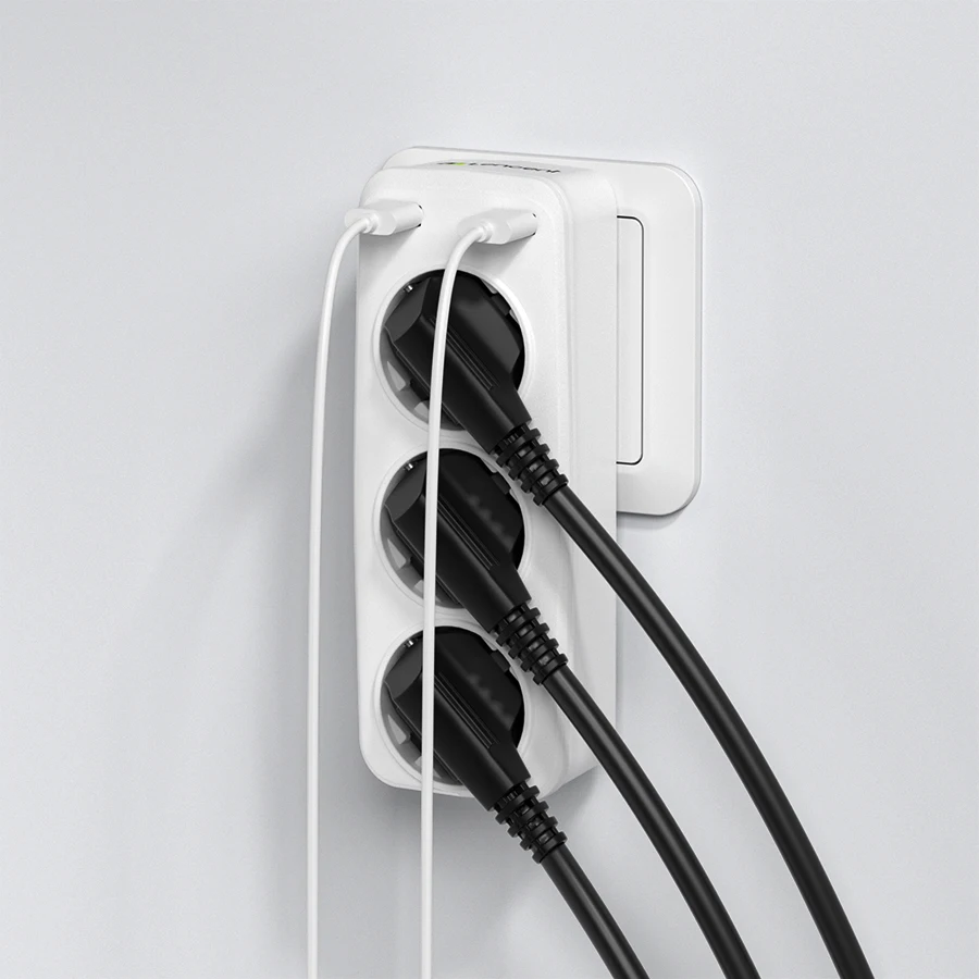 EU Plug 5-in-1 Wall Socket Extender with 3 AC Outlet 2 USB S9b7dc11e277345508c327015802fe2519