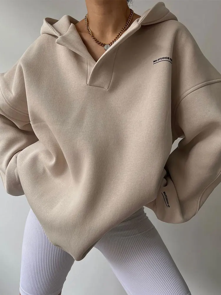 

Casual Oversize Printed Hooded Plush Women's Sweatshirt Loose Hoodies Long Sleeve Basic Warm Pullover 2023 Lady Streetwear Top