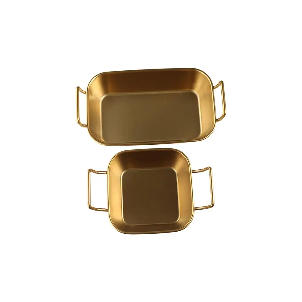 Stainless Steel Plates Snack Dish Basket With Handle Korean Stainless Steel Plate Durable Square Snack Plate Silver and Gold Fried Food Trays Food Storage