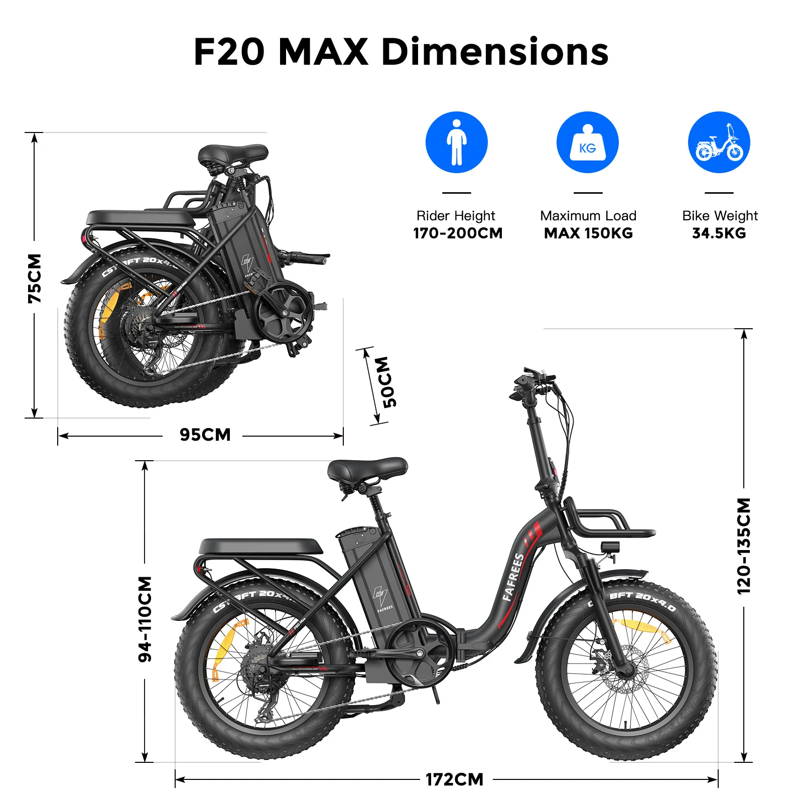 Fafrees F20 Max Klapprad Elektrofahrrad Mit 48V 30Ah Abnehmbarem Akku, 20 Zoll E-bike Mountainbike für Erwachsene, 7-Gang, 25 km/h und Reichweite bis 110–150km – Detail 12