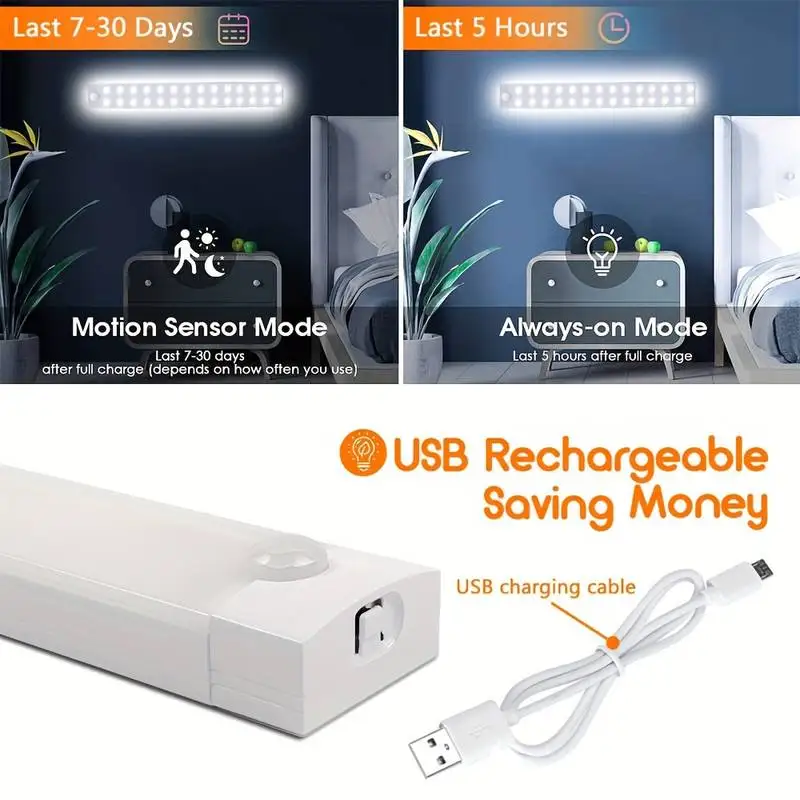 LED Night Light Motion Sensor Cabinet Light Wireless USB Rechargeable Lamp Cabinet Wardrobe Lamp Under Backlight For Kitchen 6