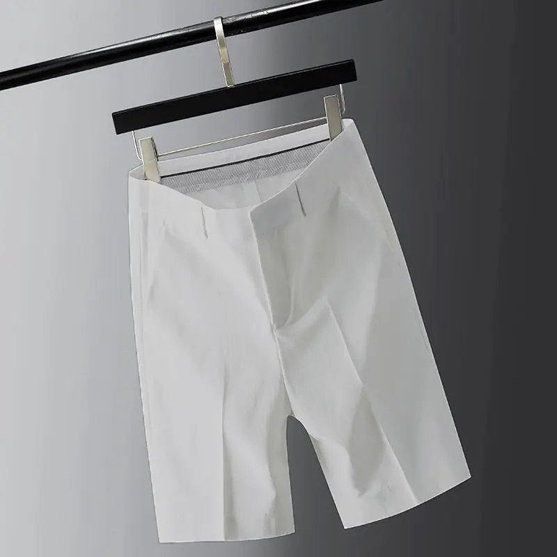 2024 Summer Casual Loose Oversize High Waisted Drape Anti Wrinkle Solid Color Versatile Ice Silk Five Point Suit Shorts for Men