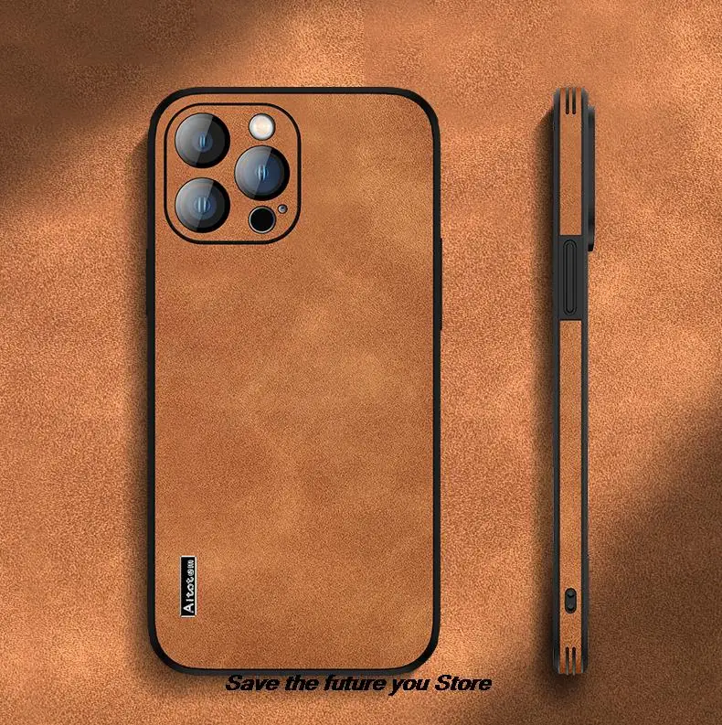 

Thin Lambskin Case For Iphone 12 13 14 Pro Max Luxury Leather Phone Cover For IPHON 13 Promax 14 Plus With Lens Film Protection
