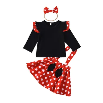 1-5 Years Children Outfit Baby Clothing Set Girl Summer Birthday Costume Kids Dots Tops Skirt Minnie Cosplay Dress with Headband 4