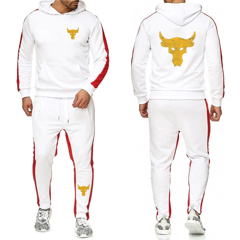 Dwayne Johnson Brahma Bull Tattoo Logo Print Spring Autumn Men's Tracksuit High Quality Loose Hoodies+Casual Trousers Sports Set 5