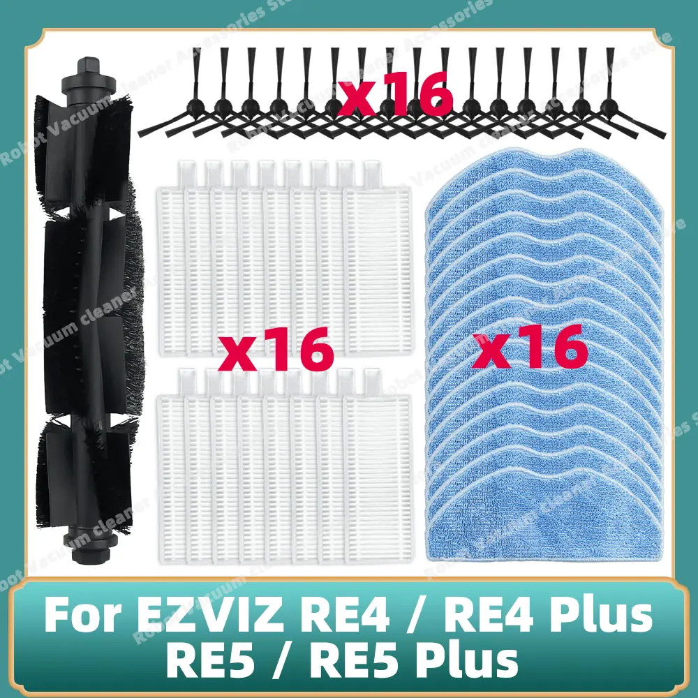 DianSung Accessori per EZVIZ RE4 Plus / RE5 Plus di ricambio aspirapolvere robot,4 Panni + 4 sacchetti + 4 spazzole laterali + 4 filtri + spazzola
