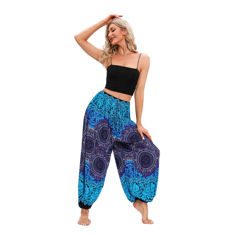 Boho Women Yoga Pants Hippie Harem Printed Dyeing High Waisted Wear
