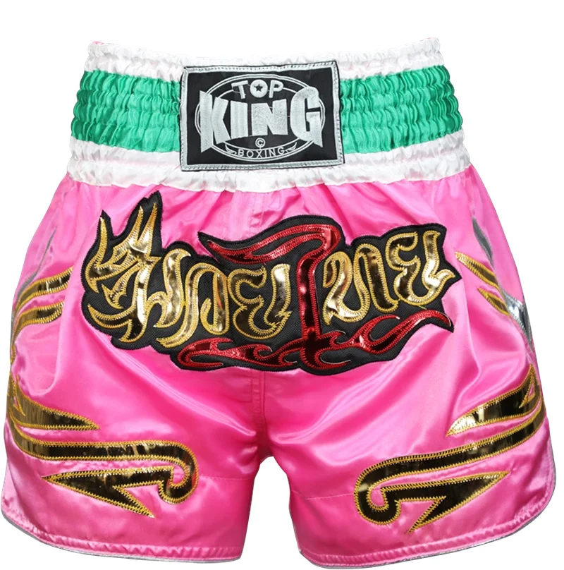 TOPKING Fight Tiger Muay Thai Shorts Adult Kids Breathable Embroidery Kick Boxing Trunks Men Women Grappling Sanda MMA Pants