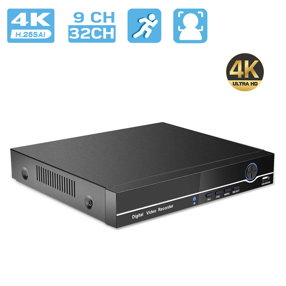 

BESDER Видеорегистратор H.265 Max 4K 16CH 4K/ 9CH 32CH 4K, видеорегистратор системы безопасности H.265, датчик движения P2P CCTV NVR, распознавание лица