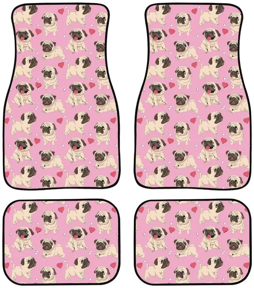 

chaqlin Pug Car Mats Carpet Floor Car Mats for SUV Sedan Truck Van Automotive Accessories 4Pack/Full Set Pink