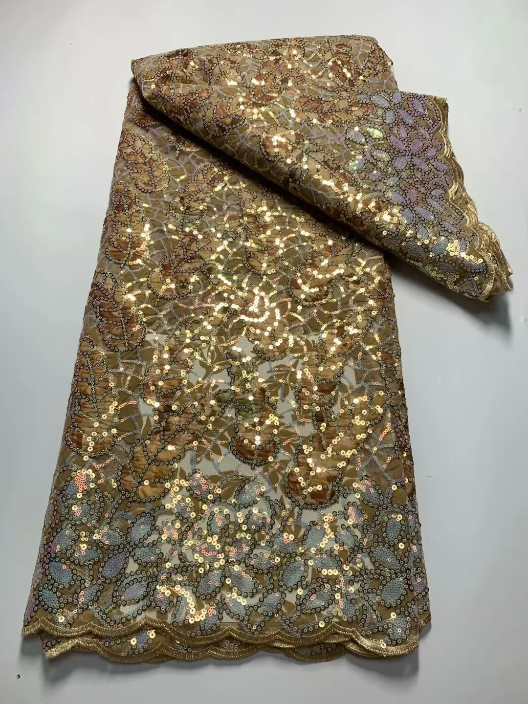 

Beaded African Lace Fabric High Quality 2023 Embroidered Tulle Flower 5 Yard Mesh Material Glitter Sequins Best Sell Designer