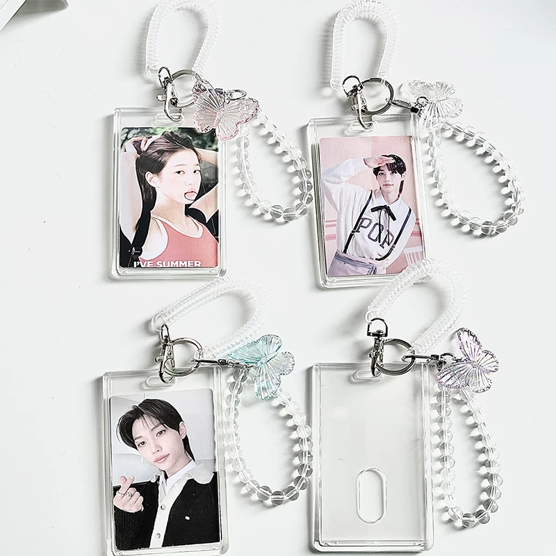 

Acrylic Cute Butterfly Pendant Keychain Cards Protector Idol Photo Sleeves Stationery Card Holder School Student Supplies