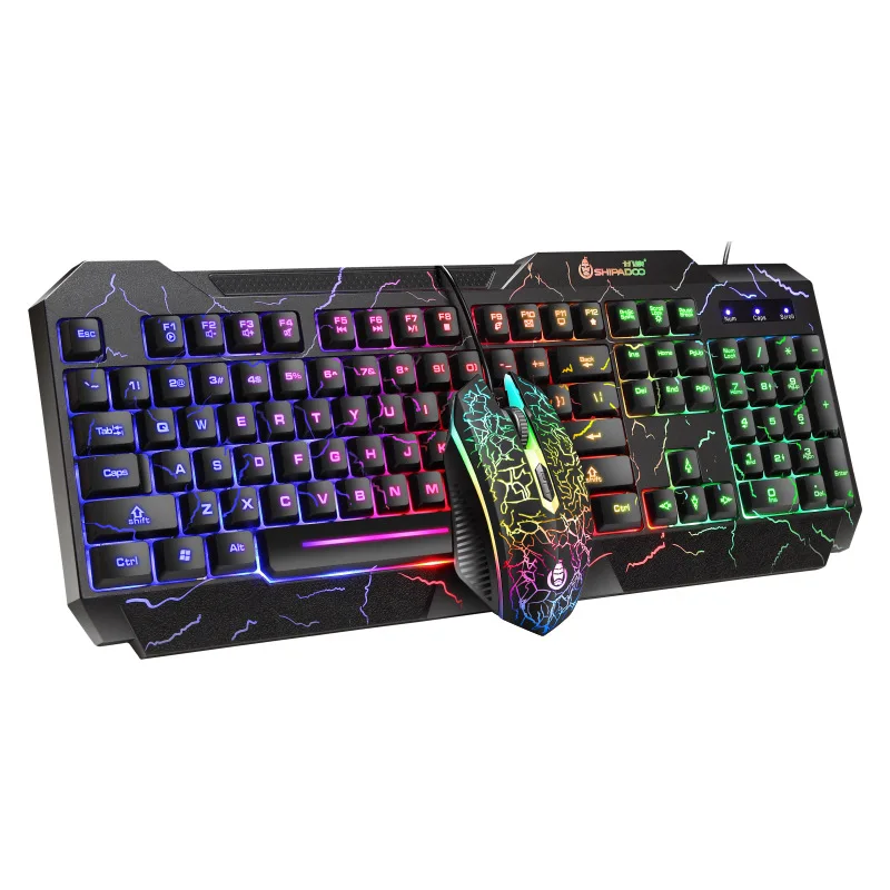 Gaming Keyboard Mouse LED Breathing Backlight Ergonomics Pro  Combos USB Wired Full Key Professional Mouse Keyboard 4 In1 