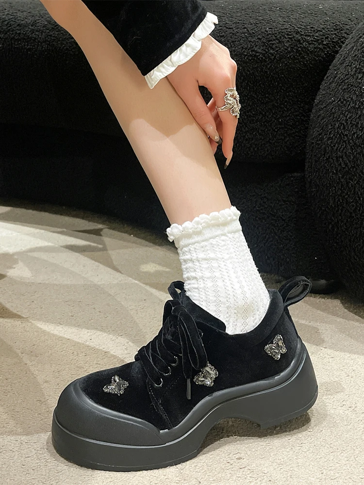 

Кроссовки женские зимние на платформе, украшенные стразами, повседневные разноцветные бриджи, криперы в стиле ретро, на осень-зиму