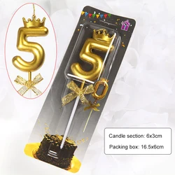 Elegant Rose Gold Crown Bow Tie Digital Candles for Birthday Cakes (Numbers 0 - 9) (Gold - 5)