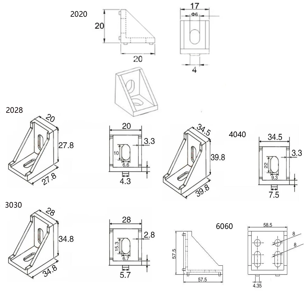 3030 3060 4040 4080 Corner Bracket Fitting Aluminum Connector for Industrial Aluminum Profile 5pcs/10PCS