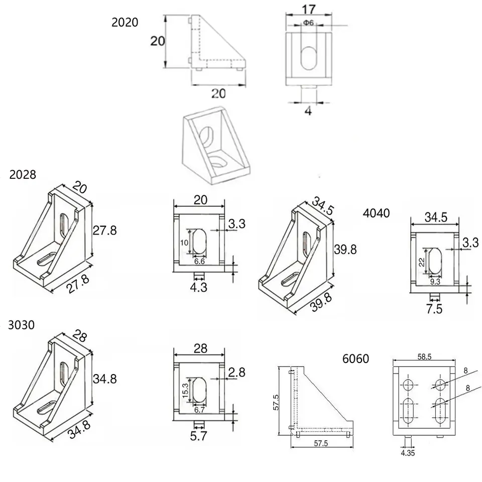 5pcs/10PCS 2020 3030 Corner Bracket Fitting Black Angle Aluminum Connector 3060 4040 4080 for Industrial Aluminum Profile image 5