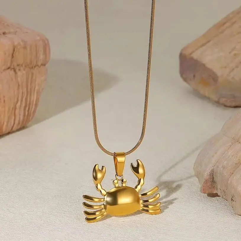 Stainless Steel Crab Pendant Necklace For Women 18K Gold Plated