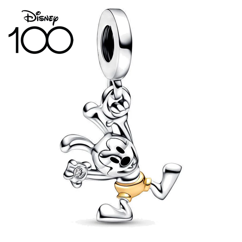 Disney 100th Anniversary 925 Silver Charm Mickey Minnie Pendant Beads Suitable for Pandora Bracelets DIY Jewelry Pendant Gifts