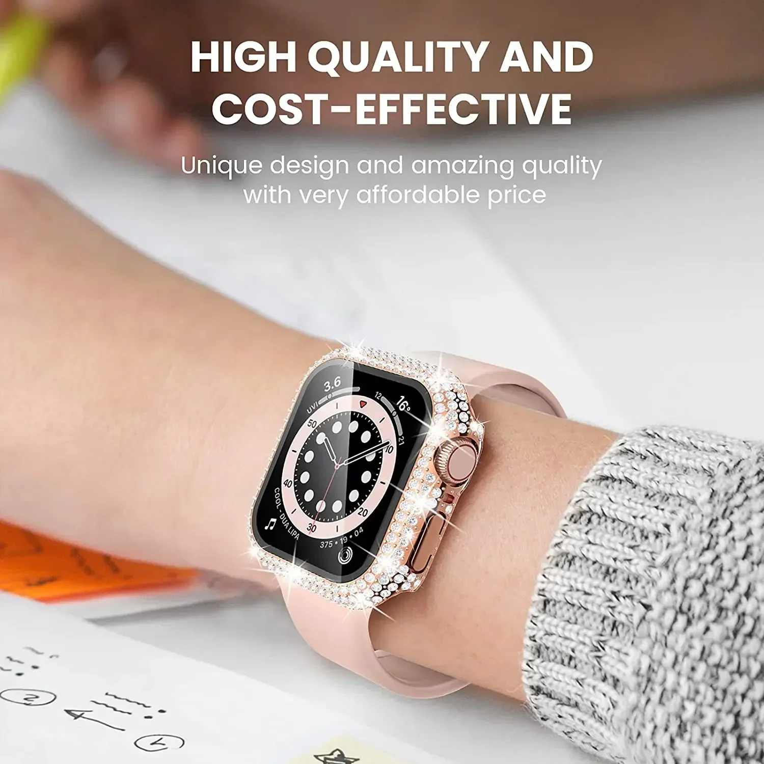 Luxurious Diamond-Embedded Tempered Glass Watch Case Cover