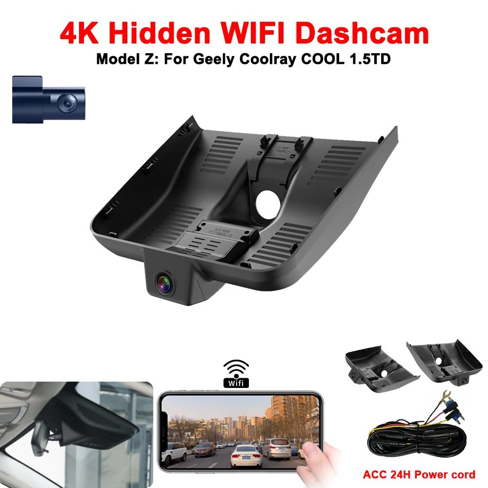 

4K HD 2160P подключи и работай Wifi Автомобильный видеорегистратор для Geely Coolray COOL 2022 td 2023, для Proton X50 приложение для часов