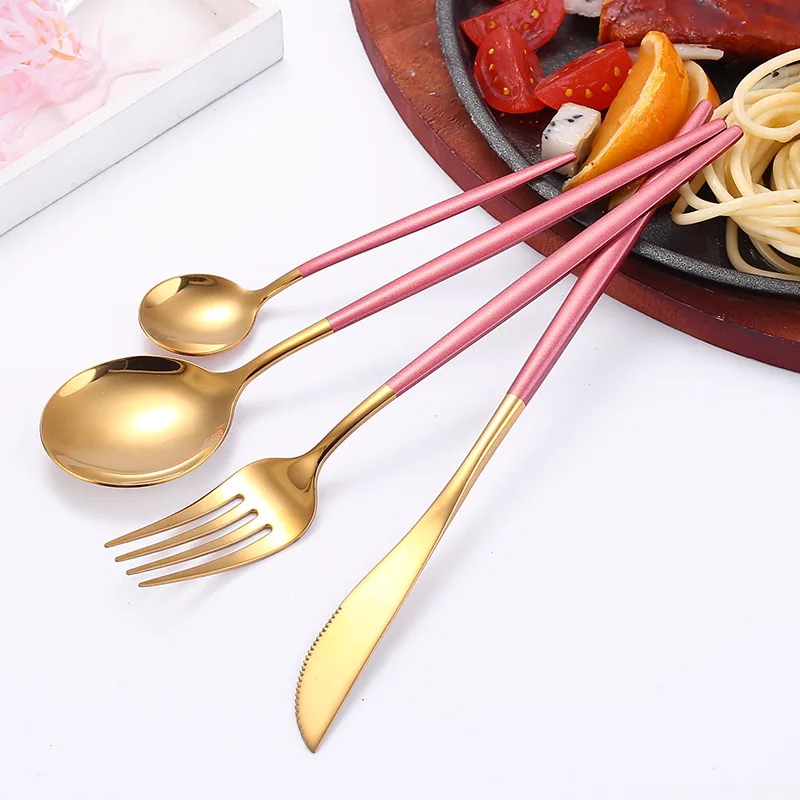Picnic Cutlery Set Western Style Cutlery Set Camping Cutlery Set Stainless Steel Cutlery Set Cutlery Set 4Pcs Stainless Steel Golden Cutlery Set Black Luxury Dinnerware s Tablewareware Kitchen Fork Spoons Knives