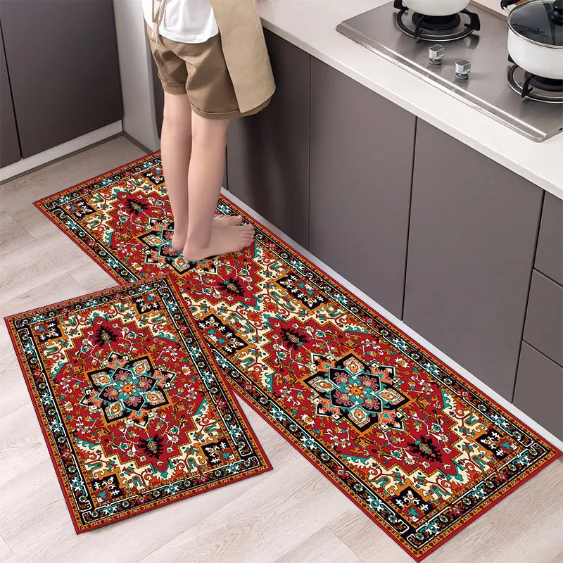 Alfombrilla de terciopelo de cristal para cocina, súper antideslizante, absorbente de aceite, alfombra de cocina, alfombra suave de dibujos animados, alfombra para puerta de baño