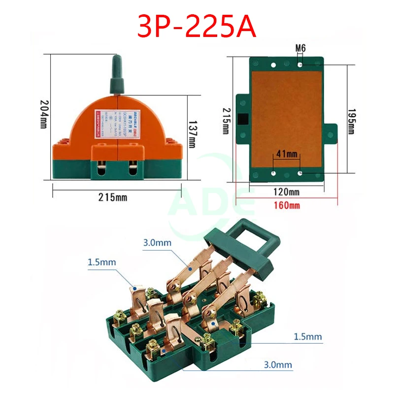 High Quality 3p Knife Switch 225a Twophase Knife Switch High Power