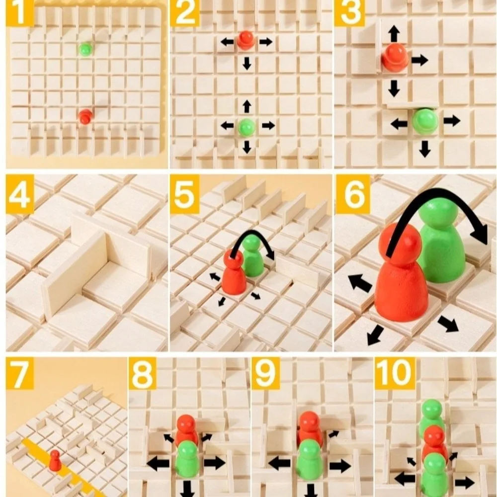 Wooden Tabletop Puzzle & Chess Game - Interactive Logical Thinking Board Toy