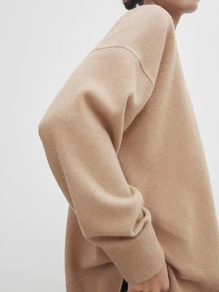 

Women 2023 Autumn New Fashion Casual Simple Pullover Sweater Retro Long Sleeve Chic Asymmetric Crewneck Cardigan Top Mujer
