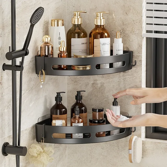 NEW 3/2/1 PCS Adhensive Bathroom Shampoo Holder Shower Caddy Shelves Storage No Drill Shelf Corner Towel Holder Shelves For