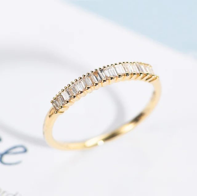 Handmade Eternity Promise Gold Crystal Ring AAA CZ Zirconia Engagement Wedding Band Rings for Women Men Finger Party Jewelry Y