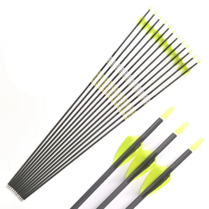 

12pcs Spine 500-900 Carbon Arrow ID4.2mm Shaft Vanes 80gr Arrowhead for Compound Recurve Bow Hunting Archery