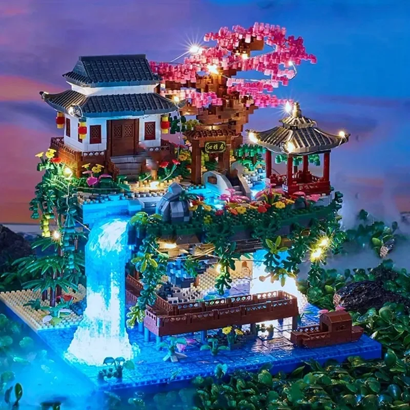 3320PCS Blocks Tree House Diamond Building Garden Architecture Waterfall Light D