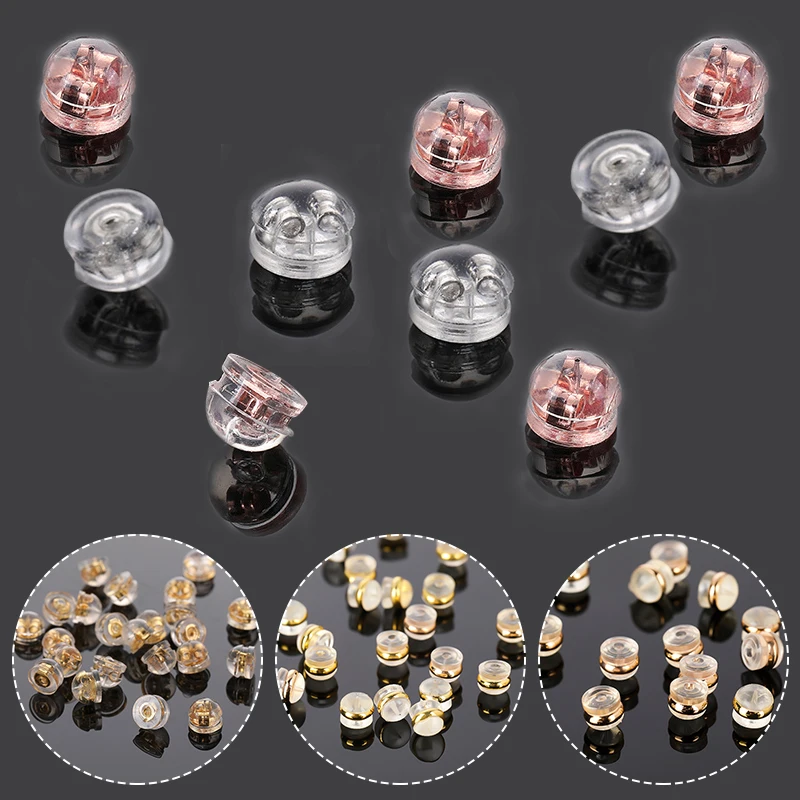 

20Pcs/Lot Round Silicone Protection Copper Plating Earring Stoppers Backs Fadeless Ear Findings Beads For Making Earrings Cap