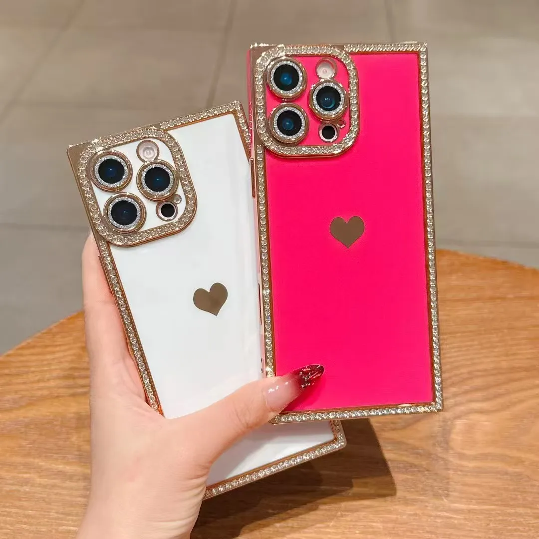 Luxury Diamond Glitter Love Heart Rhinestone Plating Shockproof Soft Phone Case