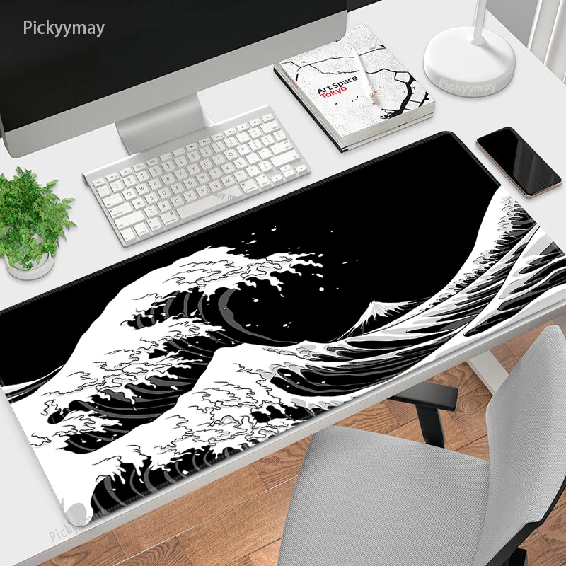 Grande Mousepad Japão Grande Onda Mousepads Tapete de Teclado Deskpad Computador hd Tapetes de Mesa Empresa Tapete de Rato Branco Minimalista - Imagem 5