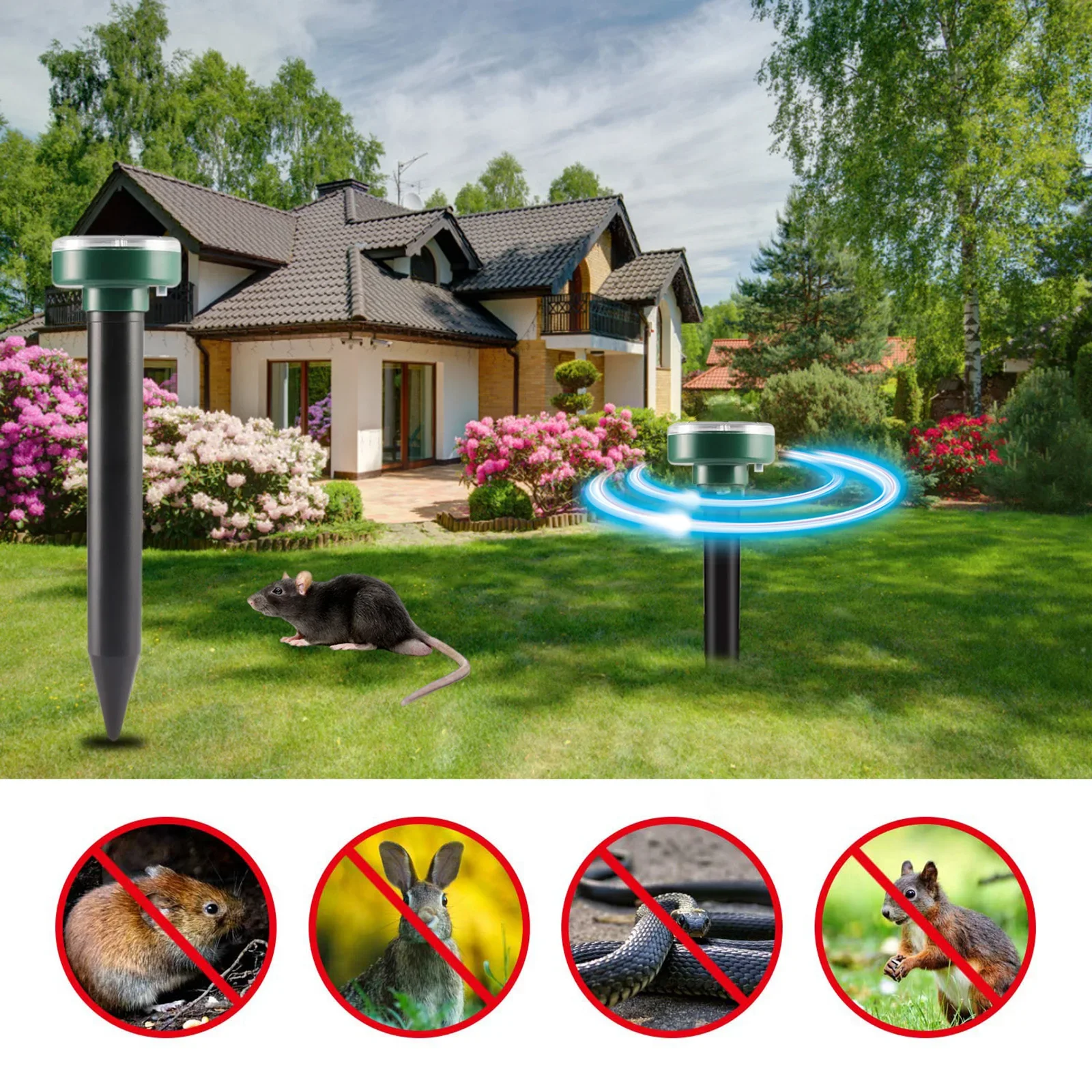 1/2/4PCS Solar Ultrasonic Electronic Mouse Repeller Garden Snake Repeller Insect High Power Vibration IP64 Sun Charging