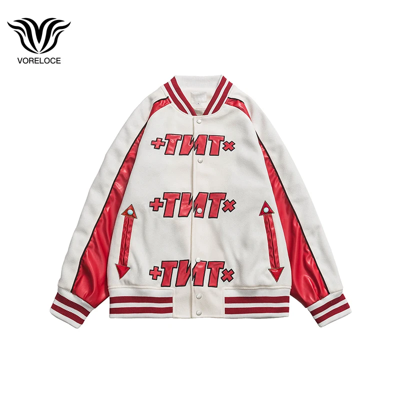 

2022 autumn winter brand new men's high street baseball collar jacket Harajuku leather embroidered hip-hop youth casual jacket