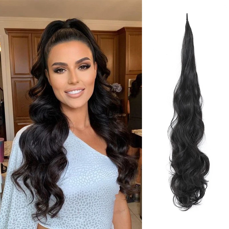 

Synthetic Curly Flexible Wrap Around Hair Ponytail Long Wavy Hairpiece Ponytail for Women 32'' Natural Wave Horse Tail Extension